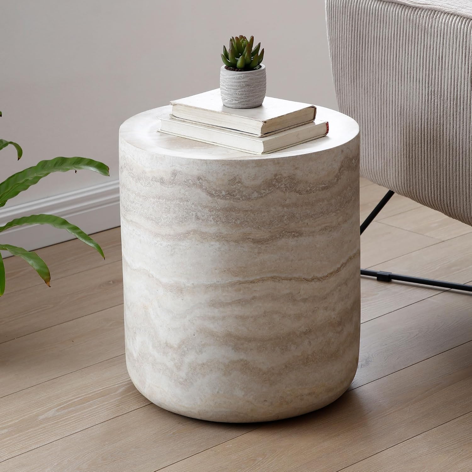 15.74" Mars Texture Faux Stone Round Side Table