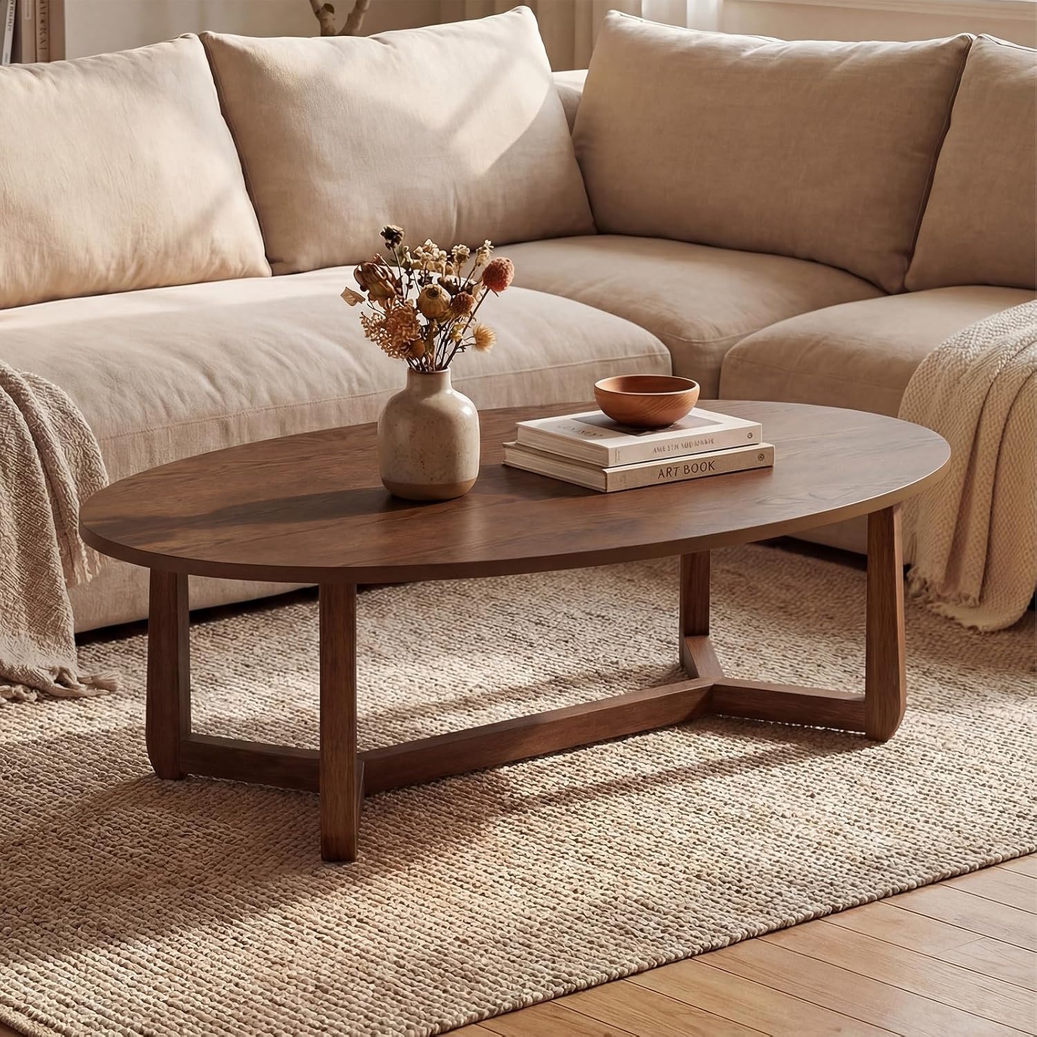 46" Walnut Oval Coffee Table