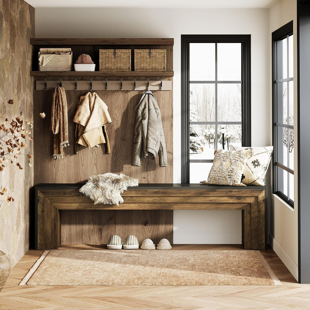 71" Black & Brown Farmhouse Entryway Bench
