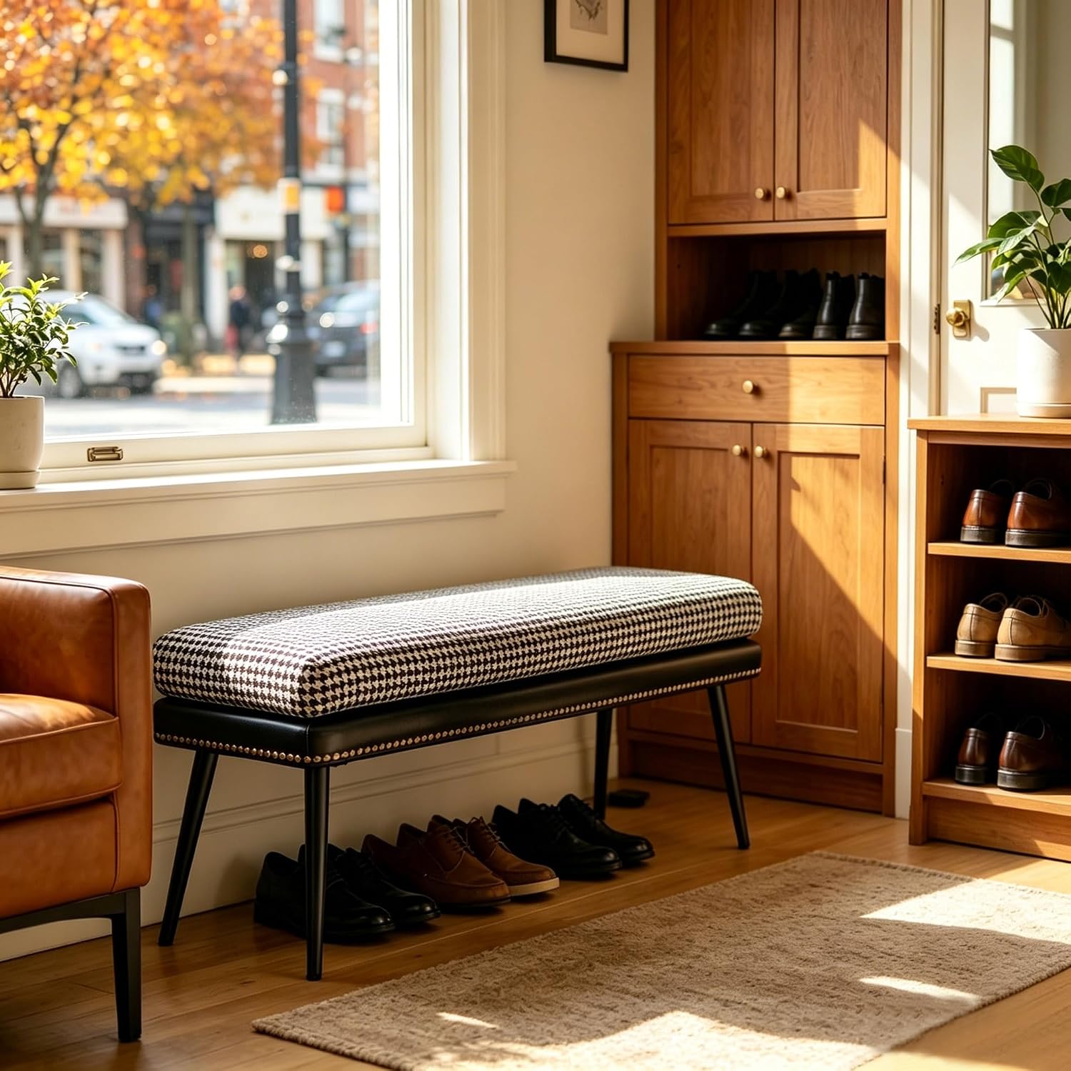 32" Retro Cushioned Entryway Bench