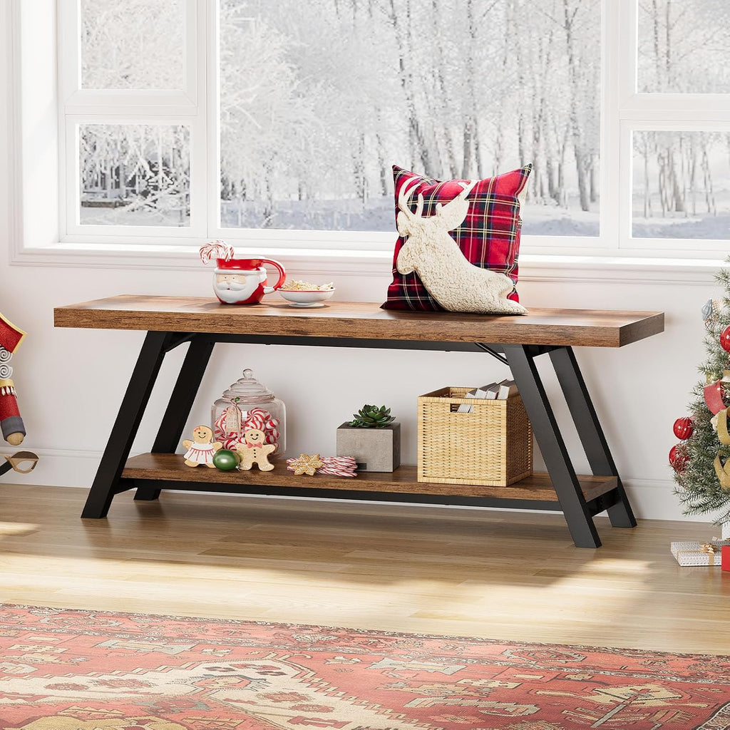 47" Rustic Storage Entryway Bench