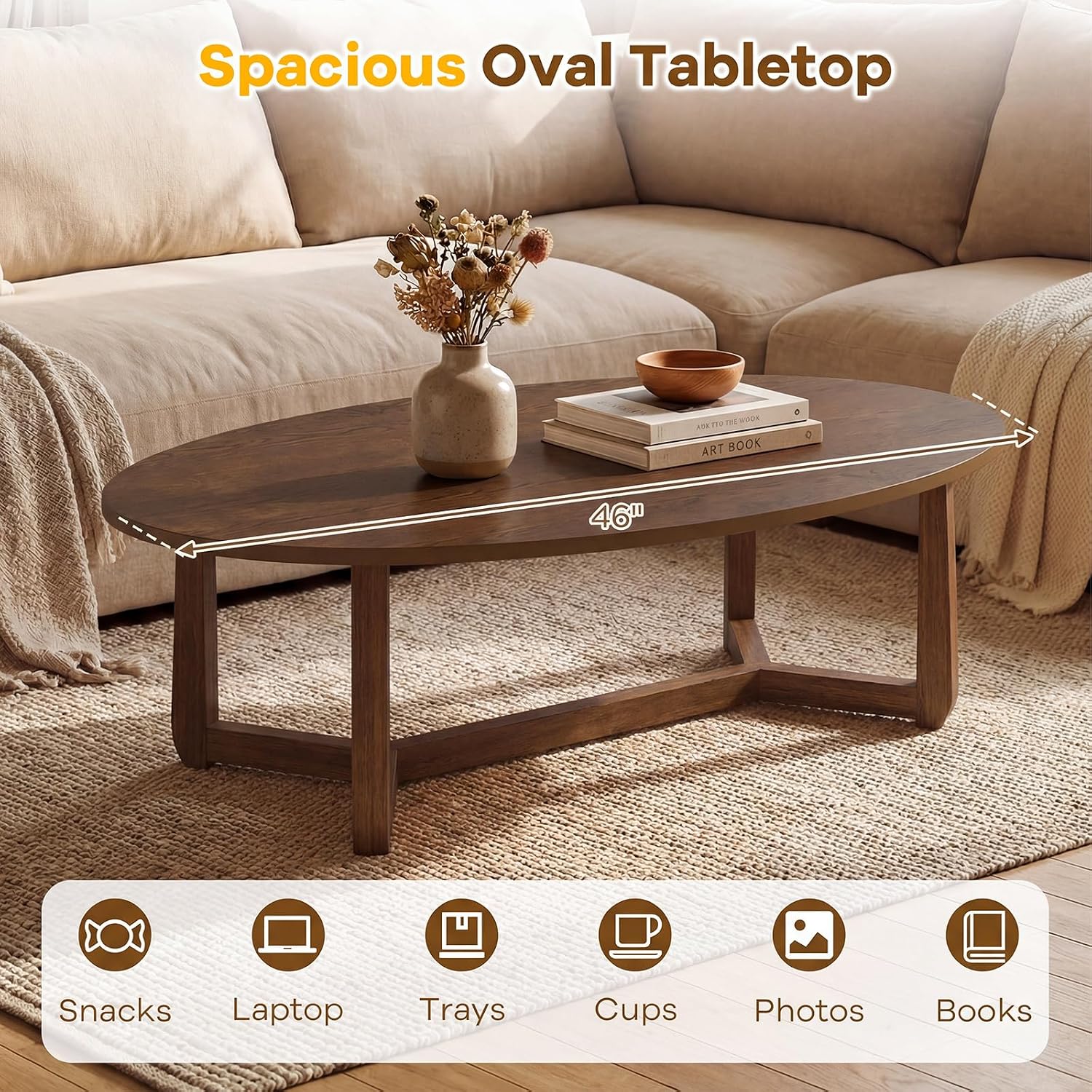 46" Walnut Oval Coffee Table