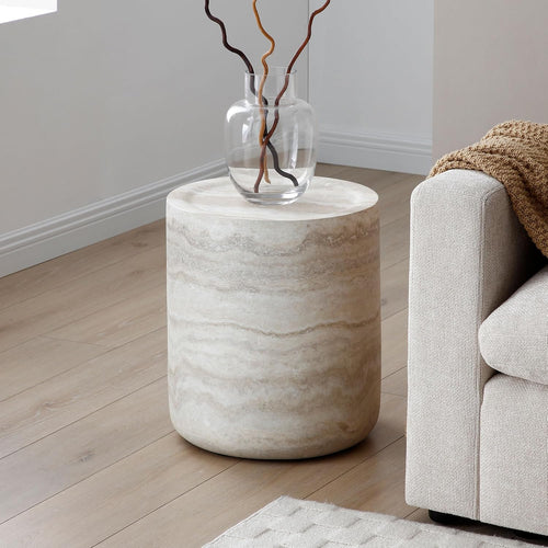 15.74" Mars Texture Faux Stone Round Side Table