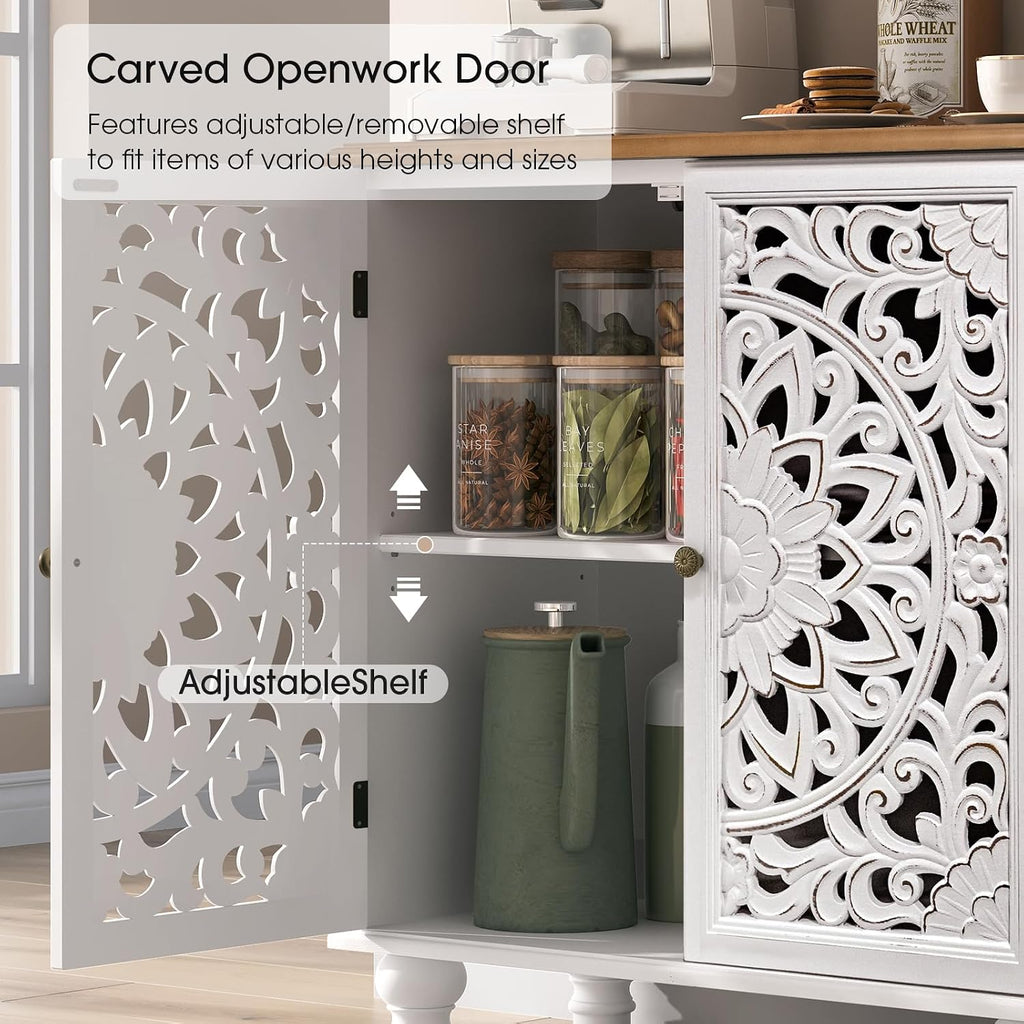 White Carved Accent Storage Cabinet