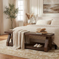 63" Rustic Dark Brown 2-Tier Solid Wood Entryway Bench
