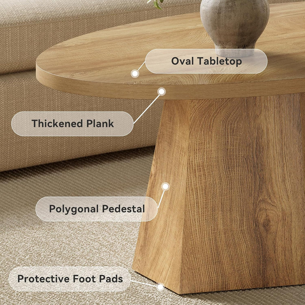 47" Yellowish Brown Oval Pedestal Coffee Table
