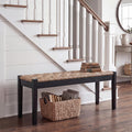 46" Acacia Wood Bench with Seagrass Seat, Black Legs