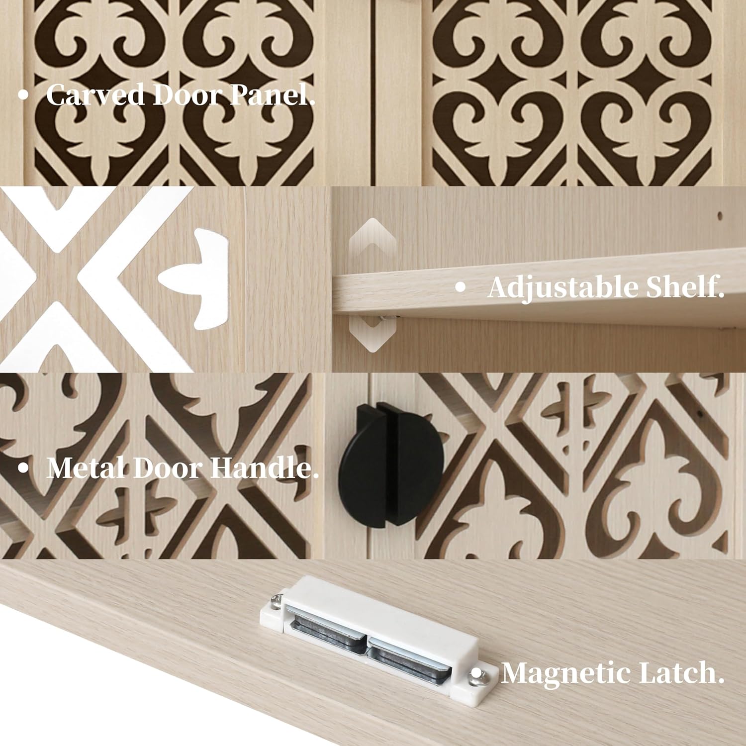 2-Door Hollow Carved Natural Sideboard Cabinet