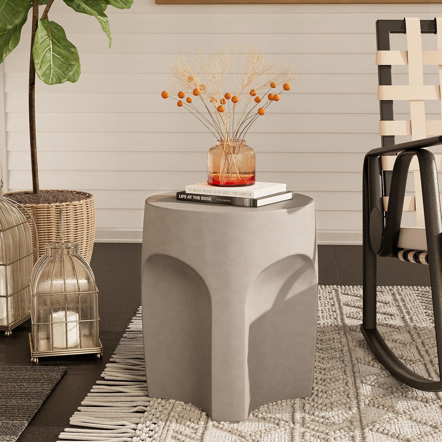 2 Pack Grey Drum Concrete Side Tables