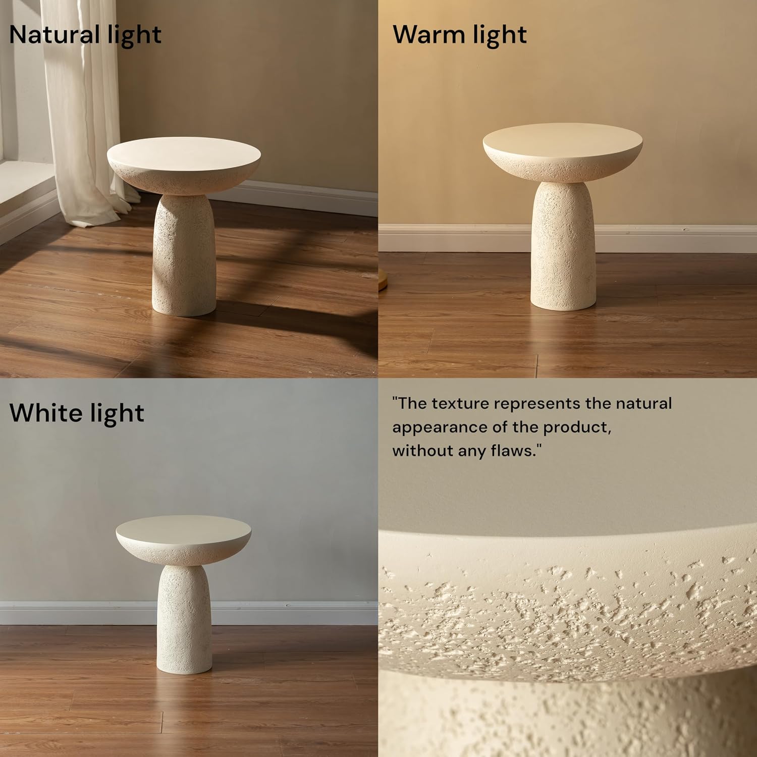 18" Beige Fiberglass Hourglass Pedestal Side Table