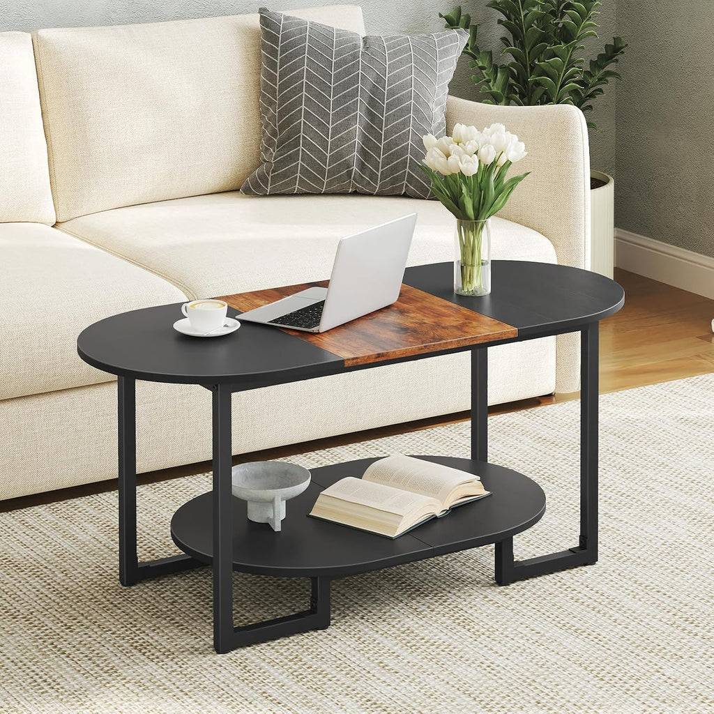 Rustic Brown 2-Tier Oval Coffee Table