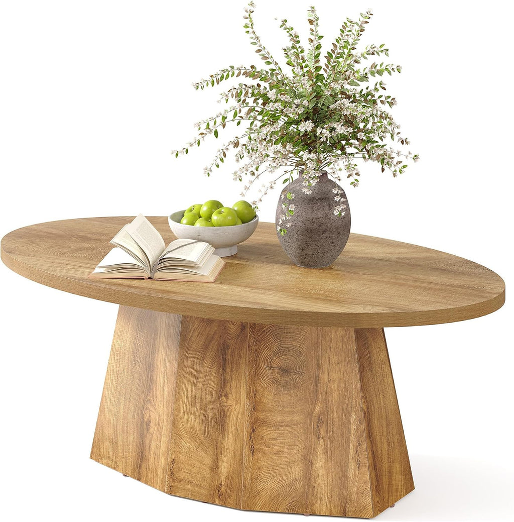 47" Yellowish Brown Oval Pedestal Coffee Table