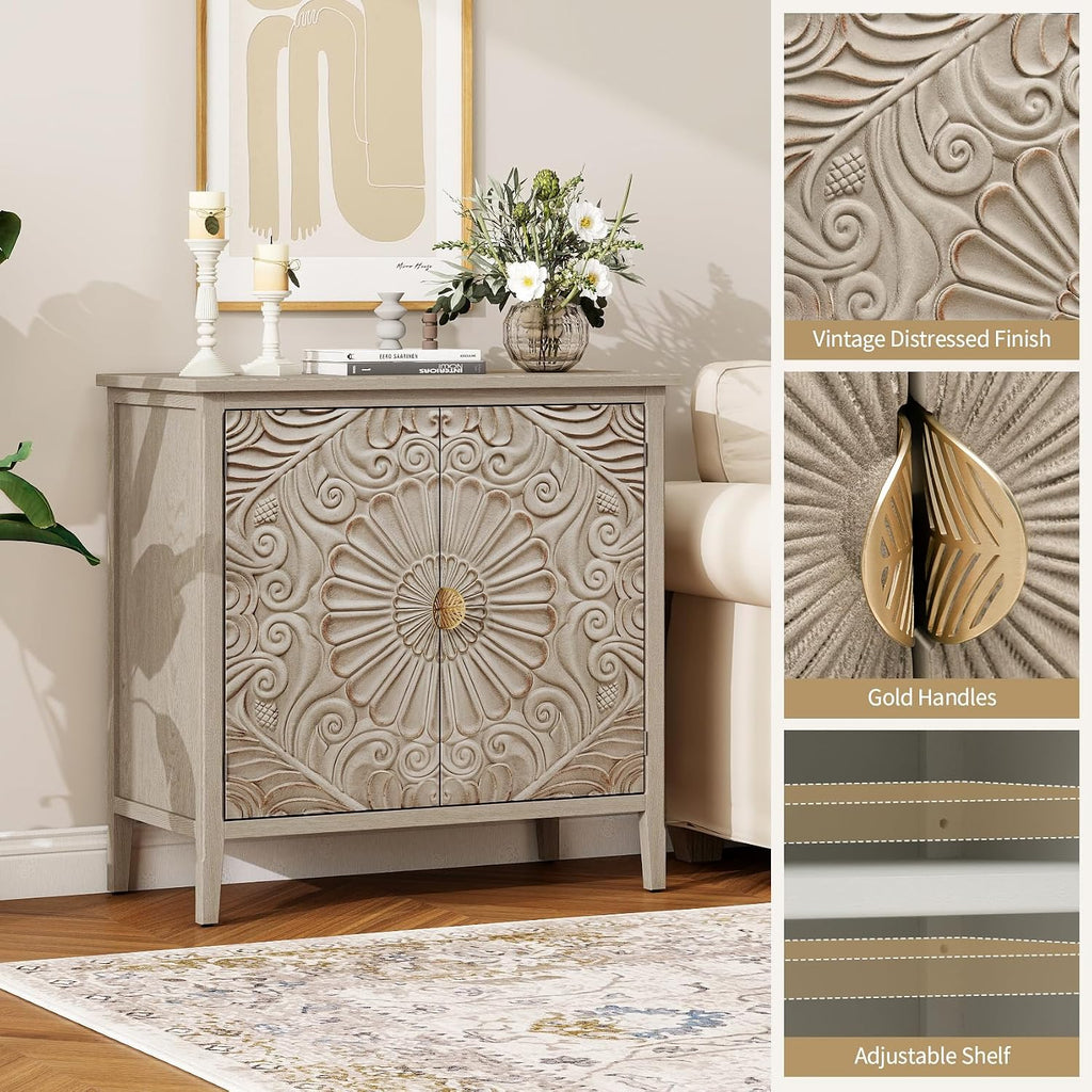 2-Door Carved Wood Sideboard Credenza