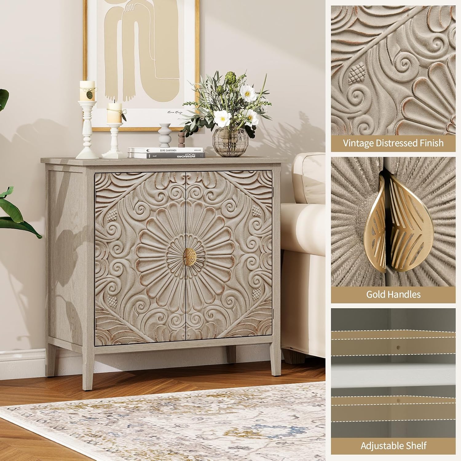 2-Door Carved Wood Sideboard Credenza