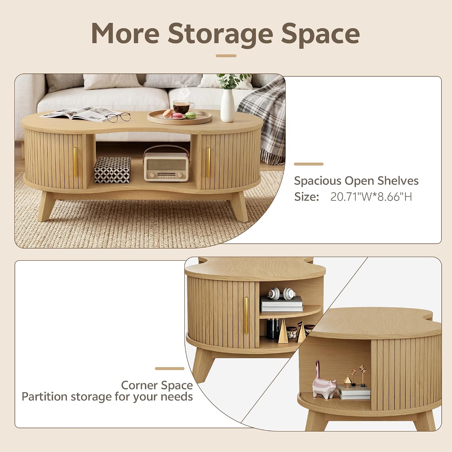 47" Natural Dual Oval Coffee Table with Sliding Door