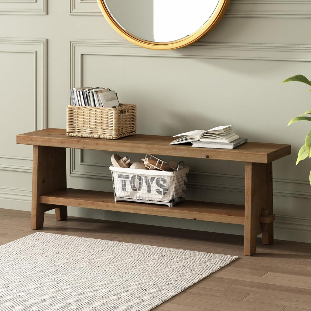51.2" Farmhouse Wood Storage Bench
