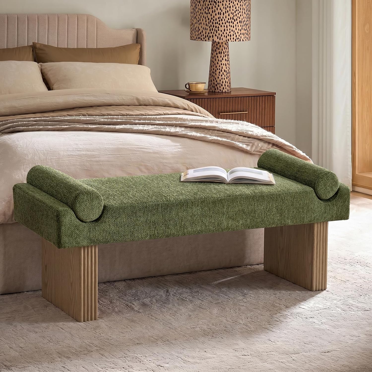 Fern Scroll Arm Fluted Leg Entryway Bench