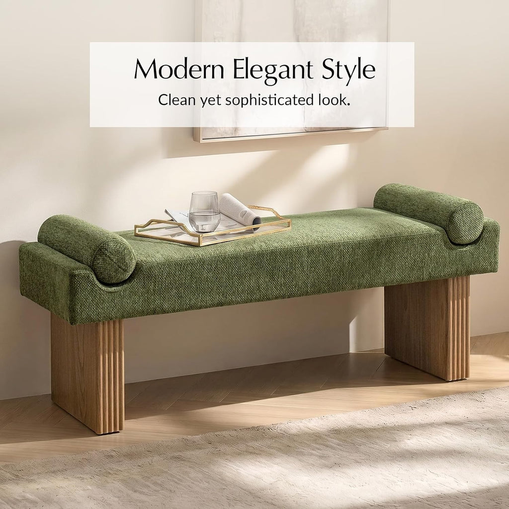 Fern Scroll Arm Fluted Leg Entryway Bench