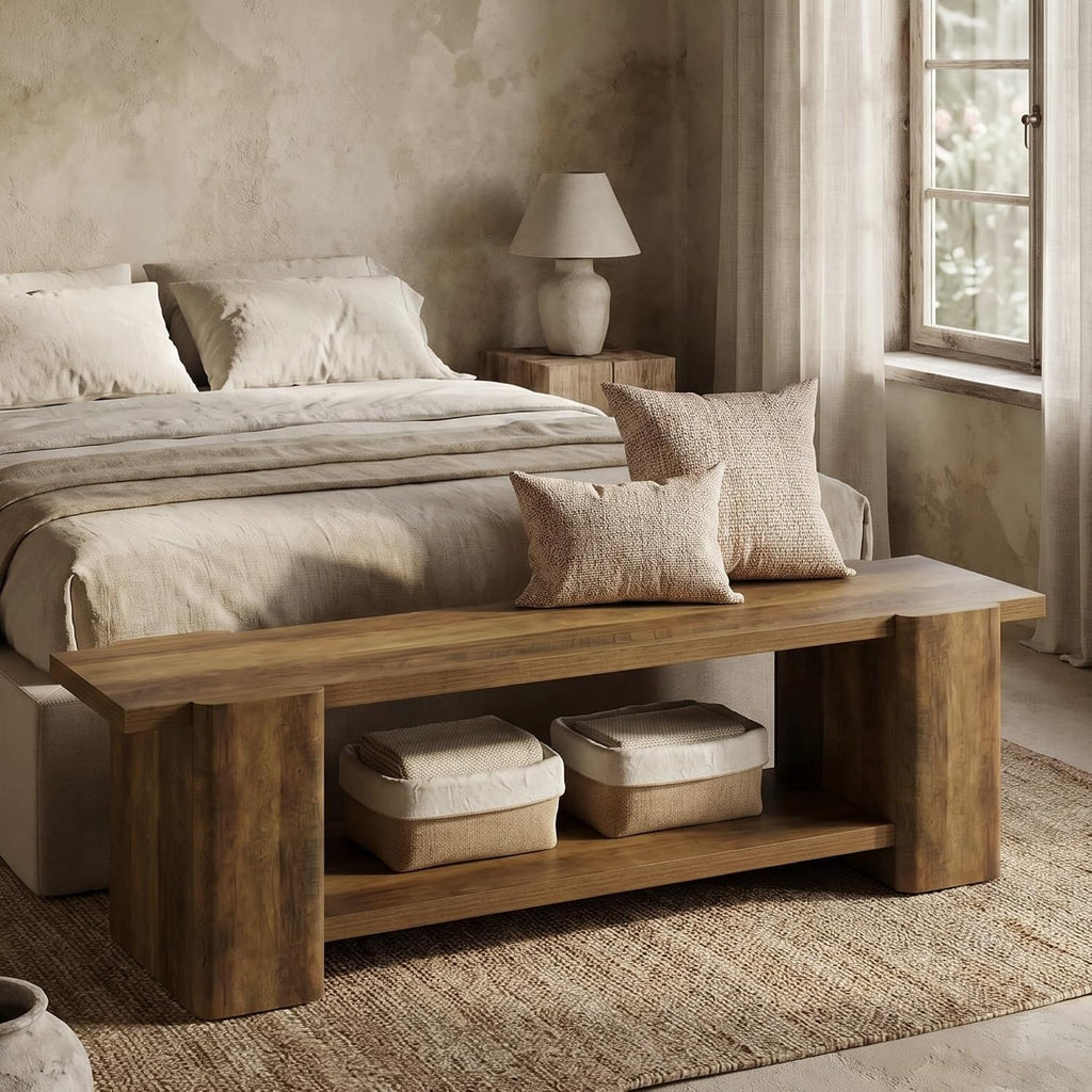 63" Brown Farmhouse Storage Entryway Bench