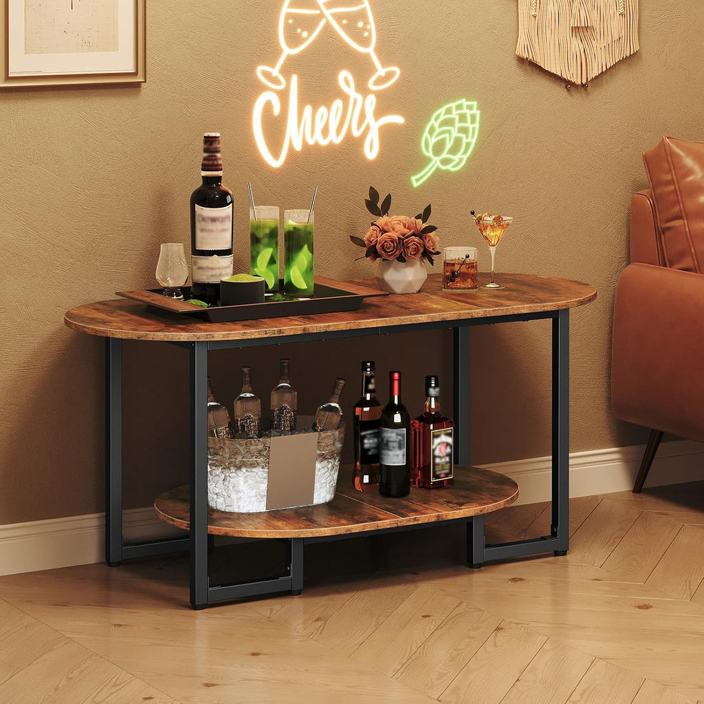 Rustic Brown 2-Tier Oval Coffee Table