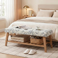 2-Tier Blue Tufted Linen Wood Entryway Bench