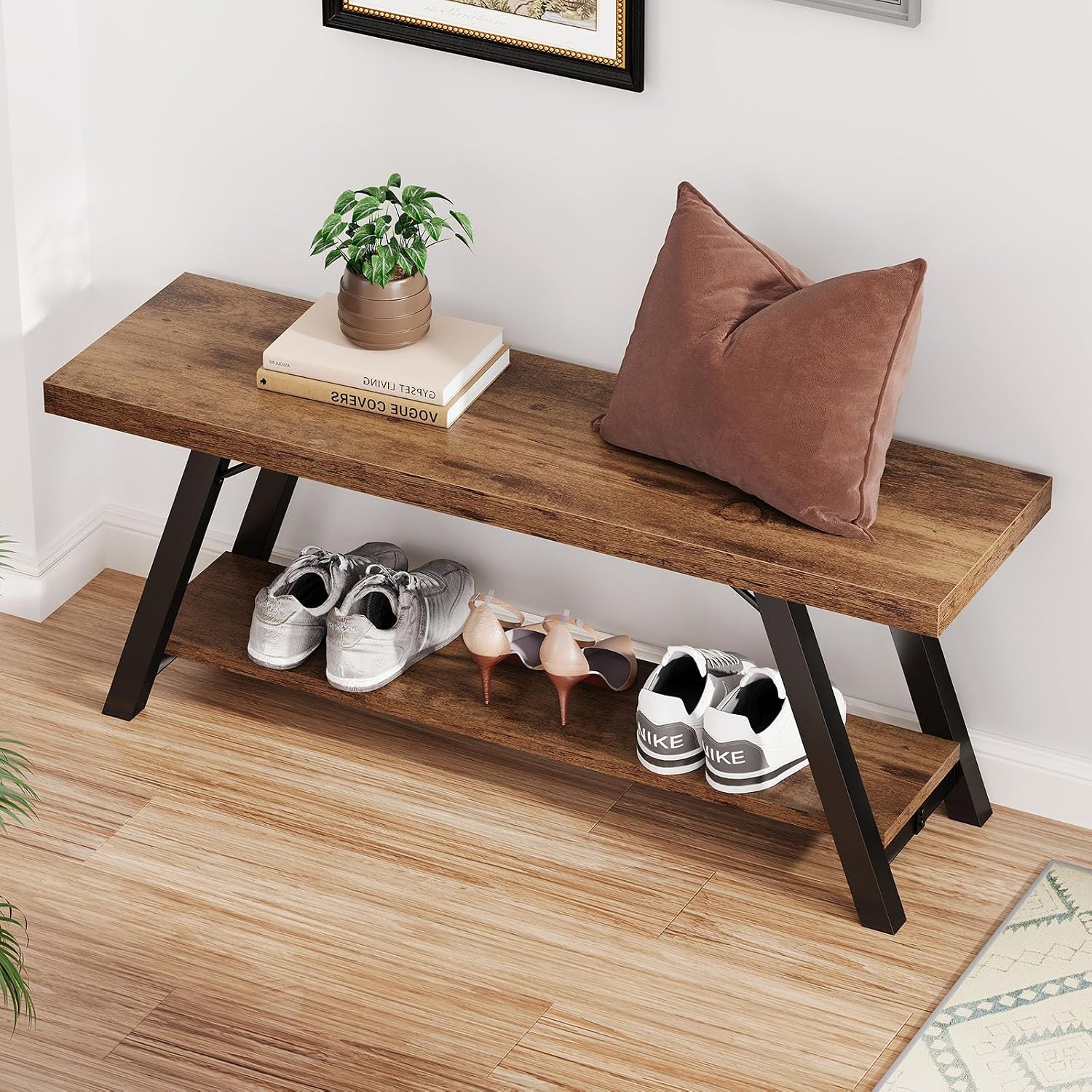 47" Rustic Storage Entryway Bench