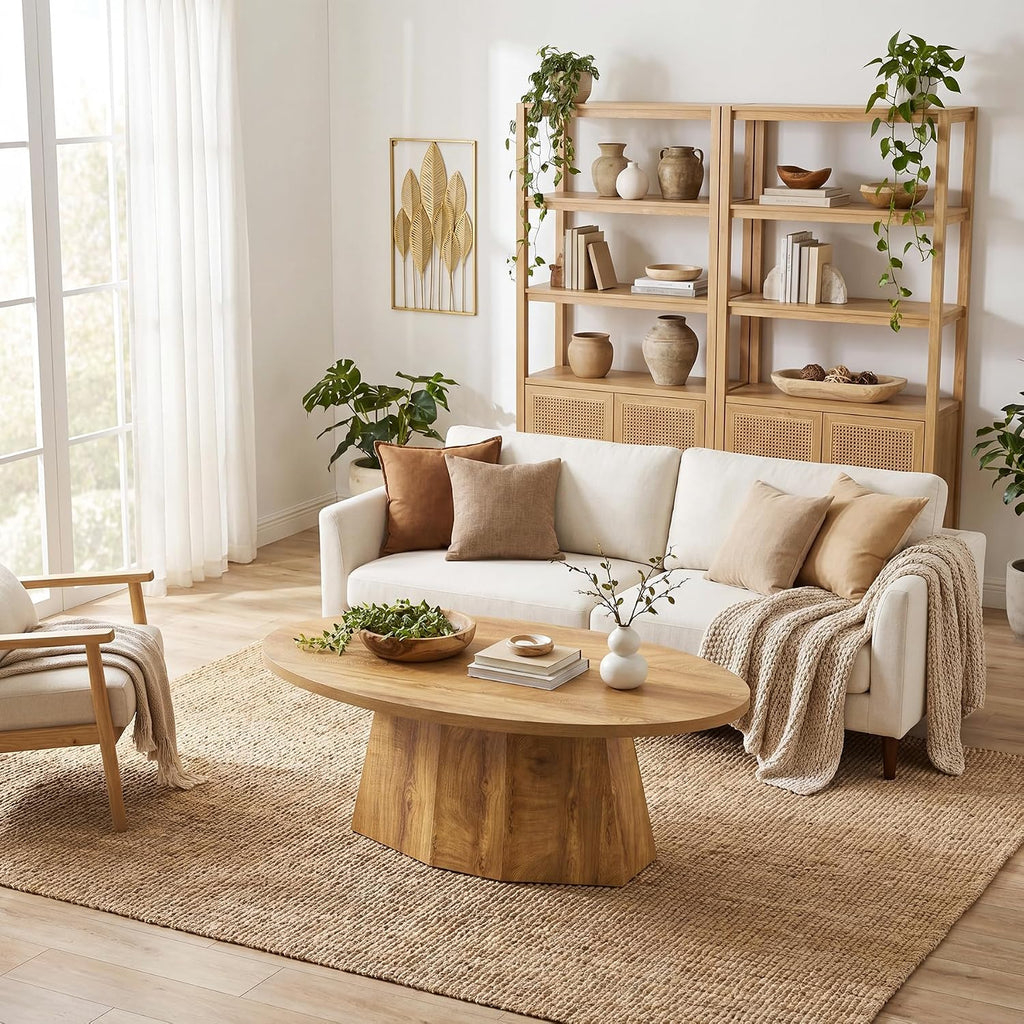 47" Yellowish Brown Oval Pedestal Coffee Table