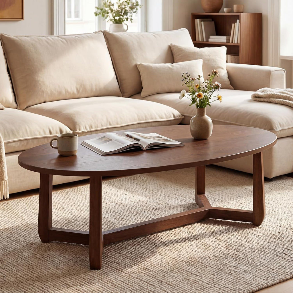 46" Walnut Oval Coffee Table