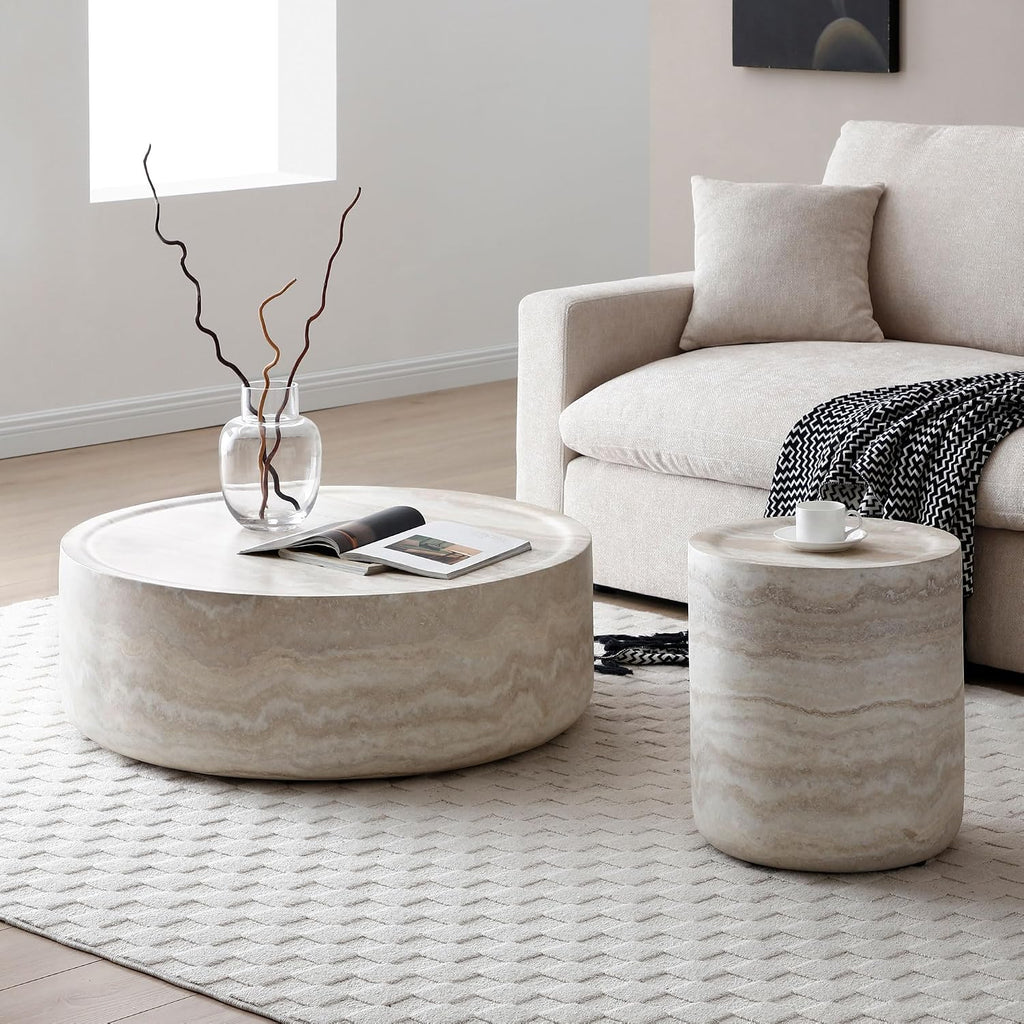 15.74" Mars Texture Faux Stone Round Side Table