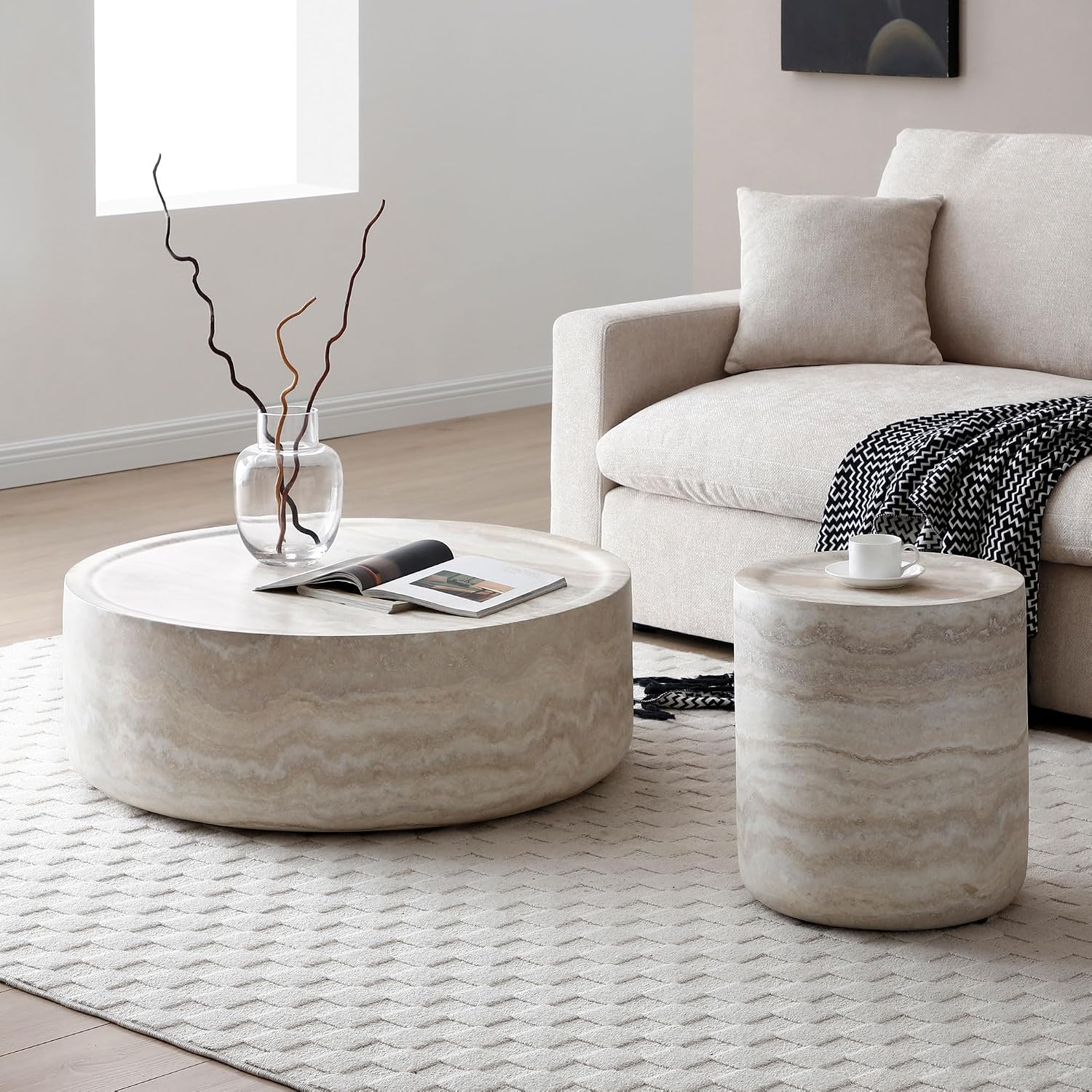 15.74" Mars Texture Faux Stone Round Side Table