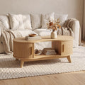 47" Natural Dual Oval Coffee Table with Sliding Door