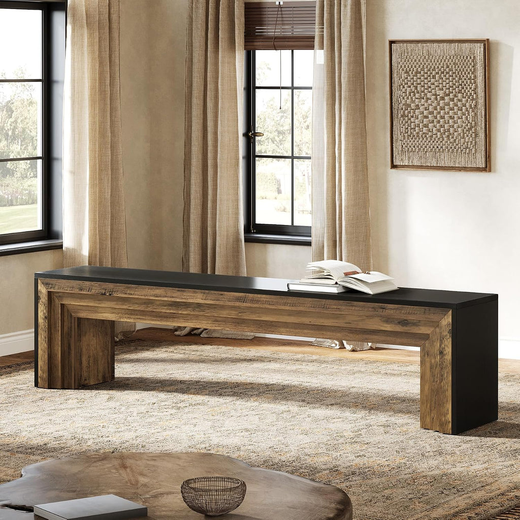 71" Black & Brown Farmhouse Entryway Bench