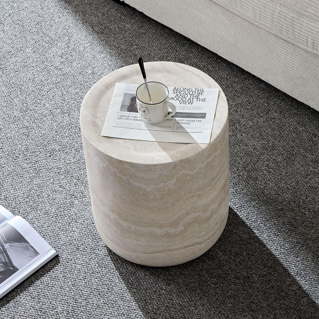 15.74" Mars Texture Faux Stone Round Side Table