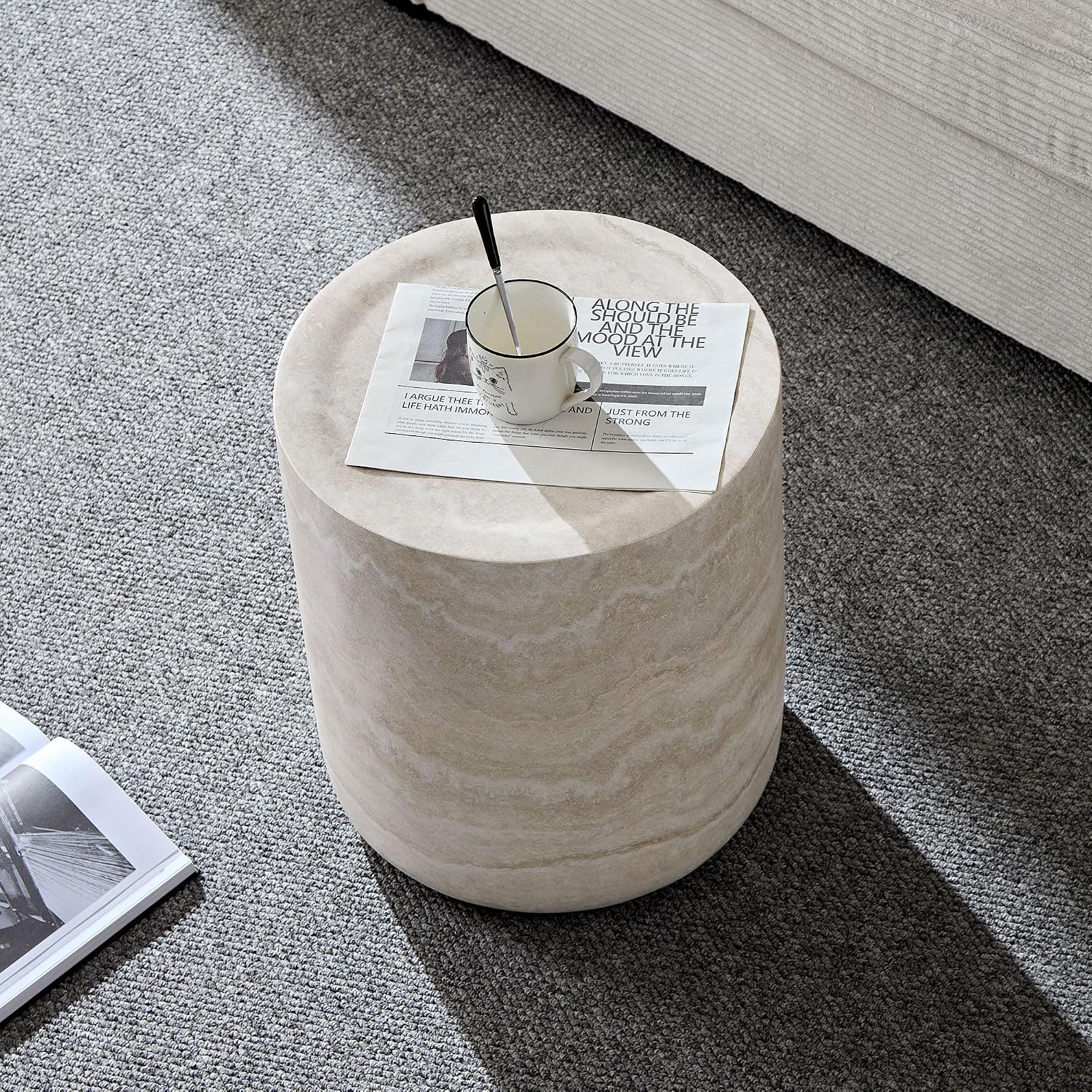 15.74" Mars Texture Faux Stone Round Side Table