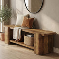 63" Brown Farmhouse Storage Entryway Bench