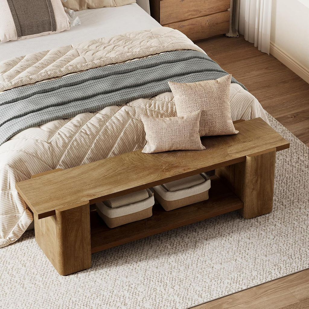 63" Natural Oak Storage Entryway Bench