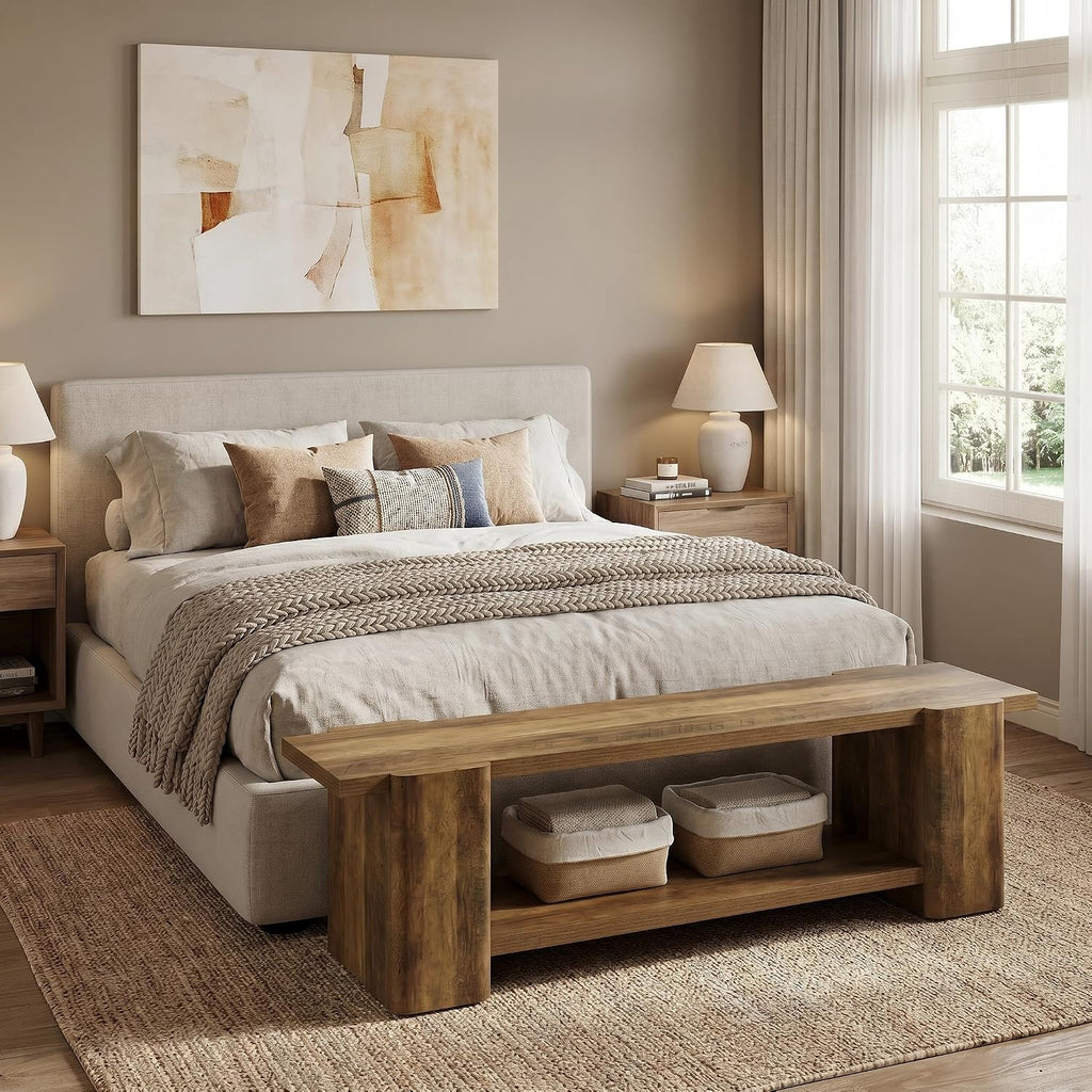 63" Brown Farmhouse Storage Entryway Bench
