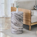 12" Marble Gray Wood Circle Side Table