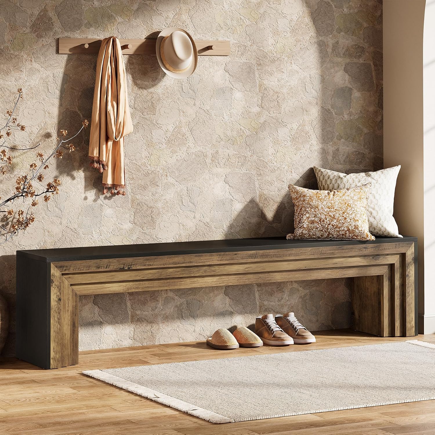71" Black & Brown Farmhouse Entryway Bench
