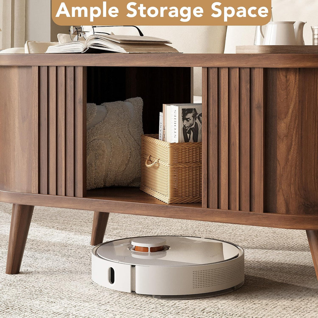 39.3" Walnut Fluted Oval Coffee Table with Storage