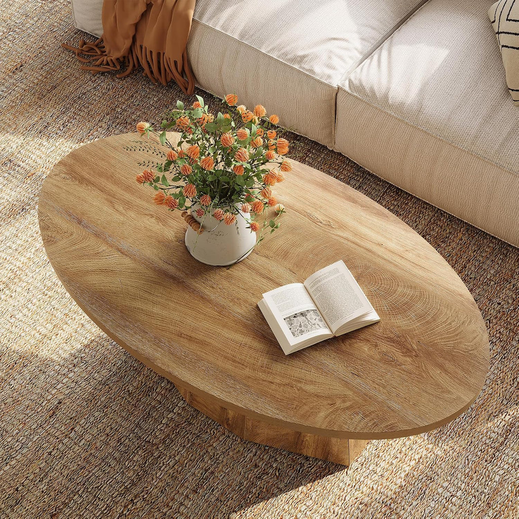 47" Yellowish Brown Oval Pedestal Coffee Table