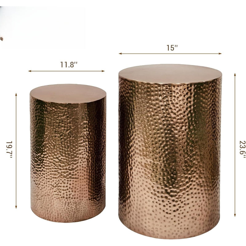 2 Pack Bronze Hammered Metal Round Side Tables