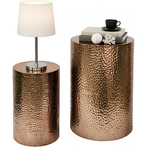 2 Pack Bronze Hammered Metal Round Side Tables