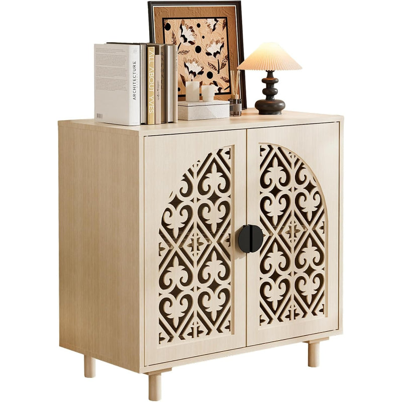 2-Door Hollow Carved Natural Sideboard Cabinet