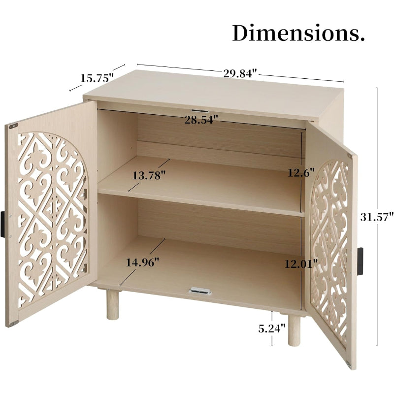 2-Door Hollow Carved Natural Sideboard Cabinet