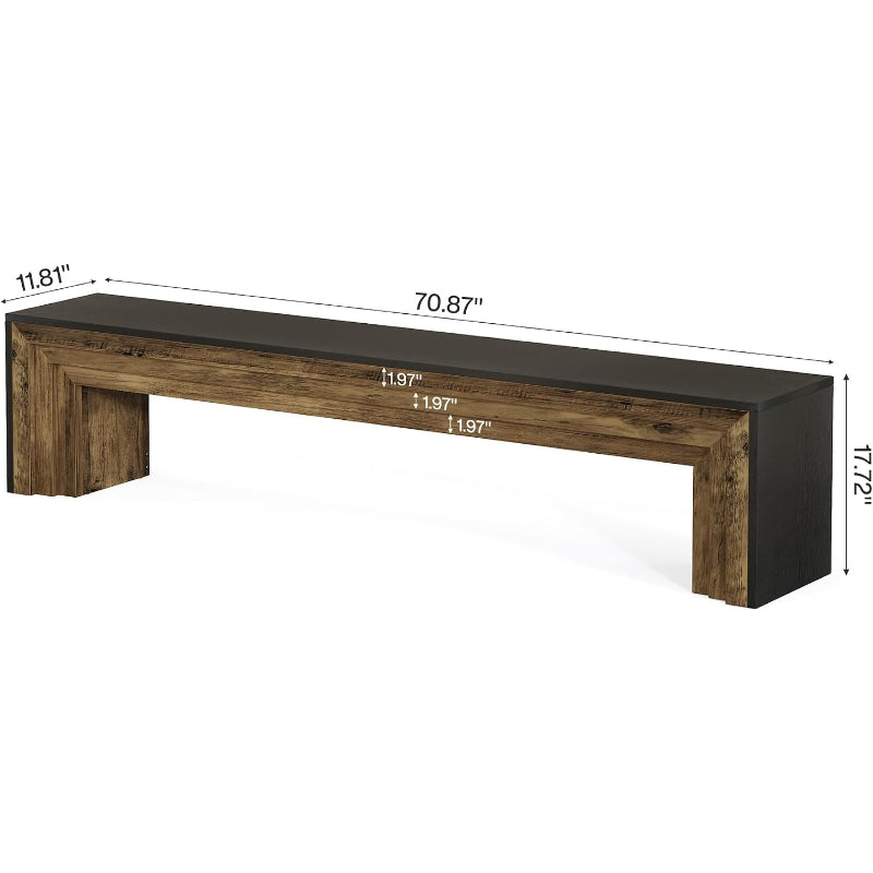 71" Black & Brown Farmhouse Entryway Bench